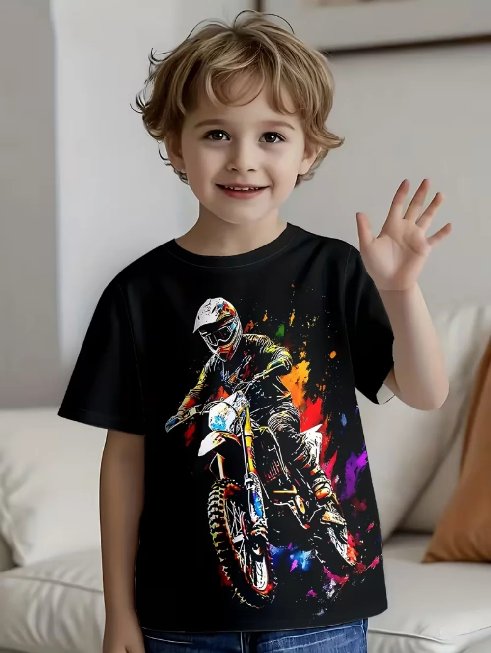 Motorcycle Rider Boys T-Shirt 3D Printed T-Shirt for Boy 2-10Y Short Sleeve Tee Top Baby Child Summer Trendy Street Children Top