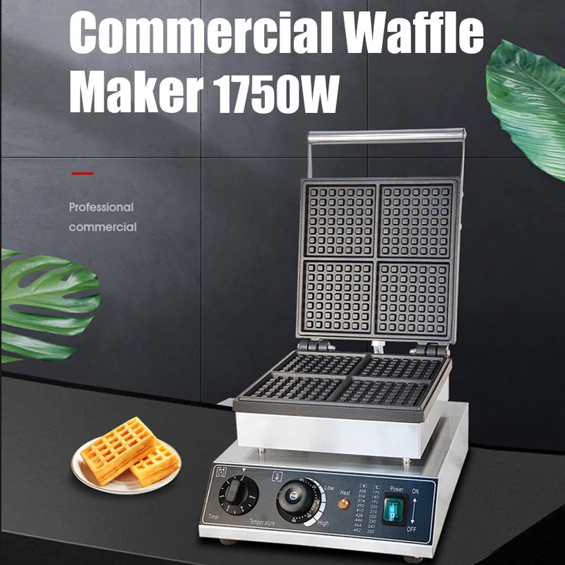 Food snack machine waffle cooking maker 4 pieces squace waffle machine