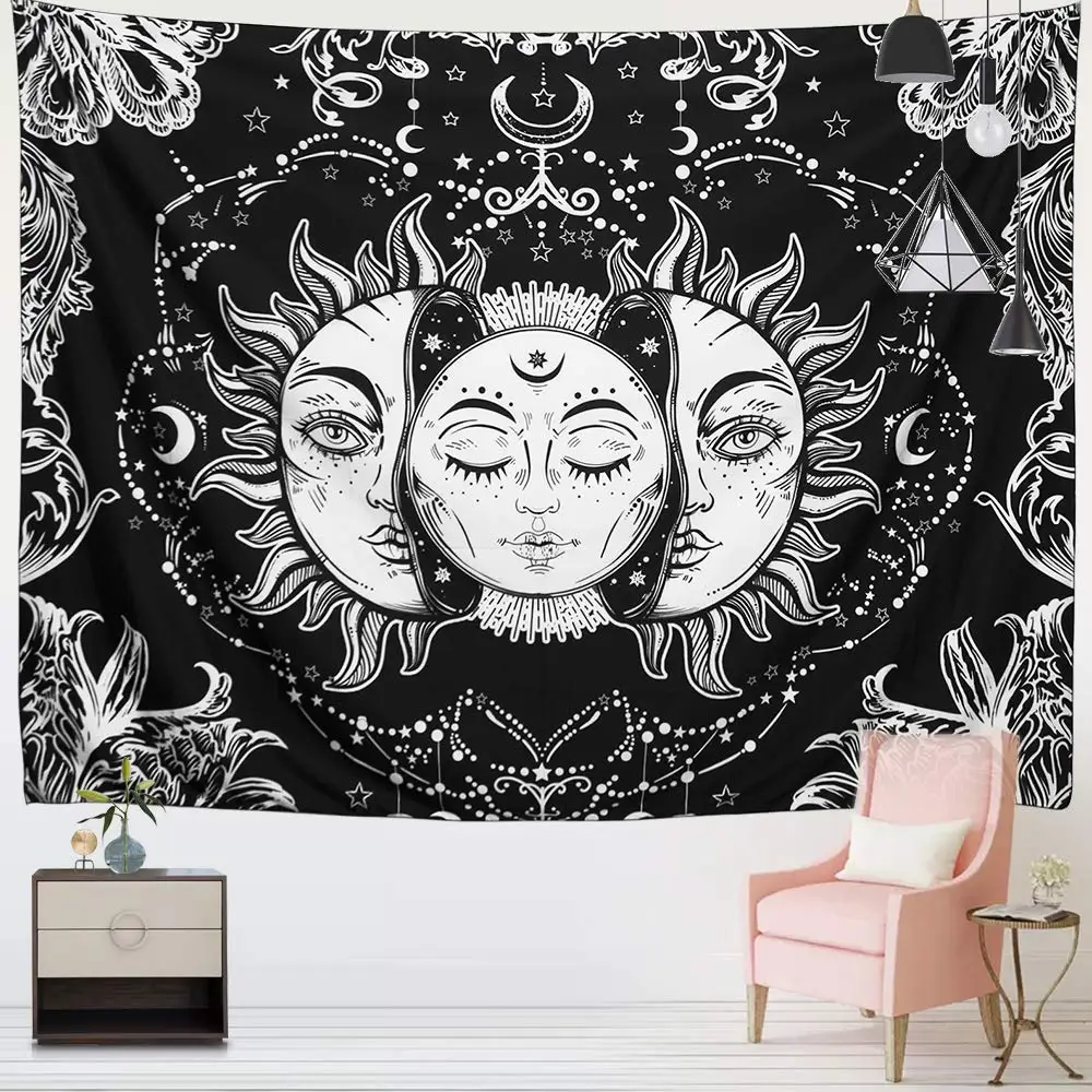 

Sun Moon Tapestry Wall Hanging Stars Space Psychedelic Black and White Tapestries for Bedroom Aesthetic Home Wall Dorm Decor