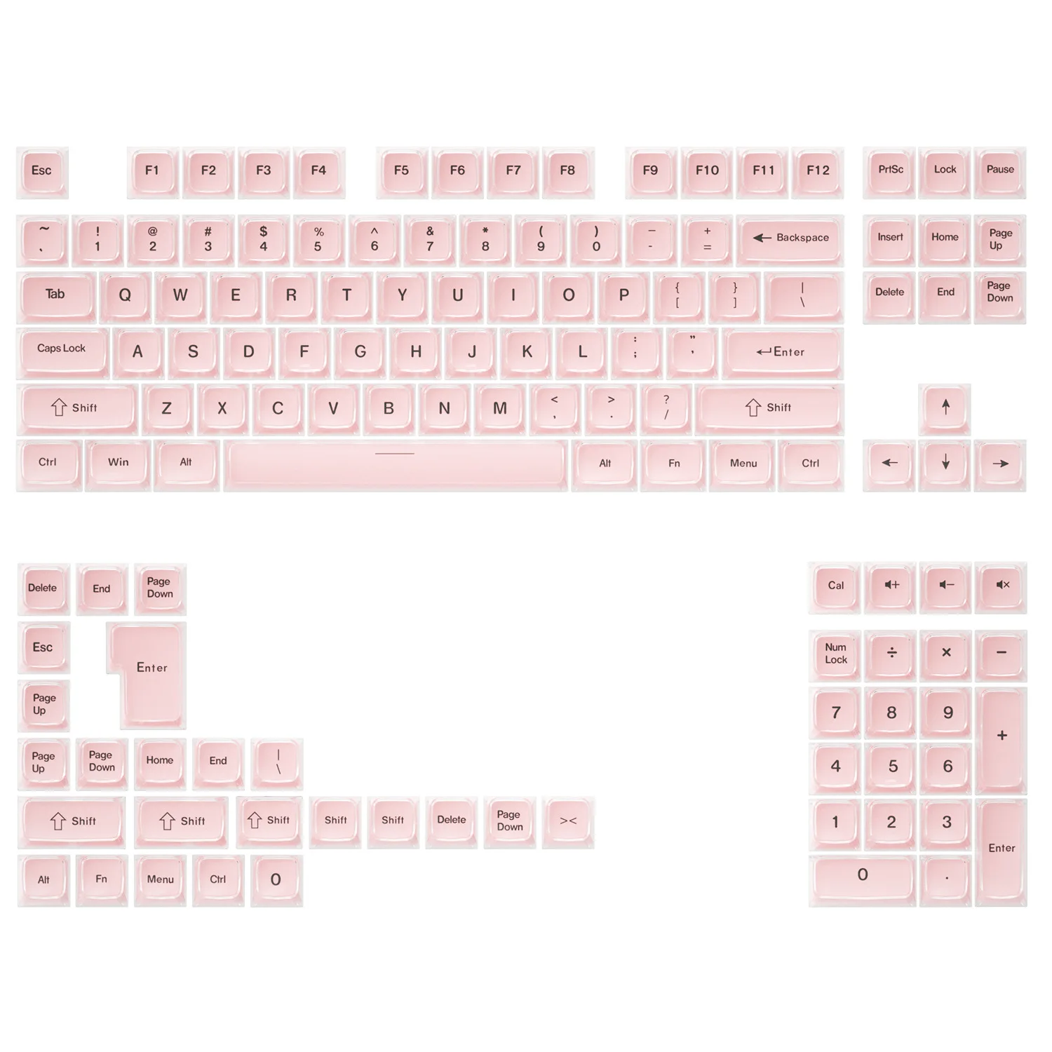 

[Crystal Jelly] Mechanical keyboard keycap engraved side engraved white pink PC two-color injection molding small full set