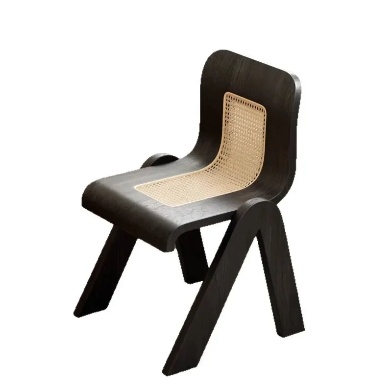 Medieval solid wood rattan home high-end retro light luxury backrest dining table and chairs