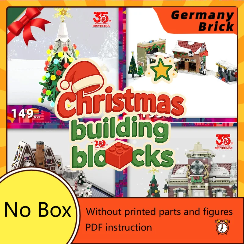 Post Office, Holiday Train, Vacation House & More – Christmas Building Blocks Bundle in Christmas Village Sets