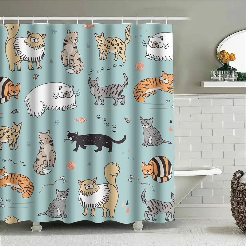 

Занавеска для душа «Причудливые кошки», декор для ванной комнаты с игривыми кошачьими цветами, водонепроницаемая ткань для длительного использования, 72x8