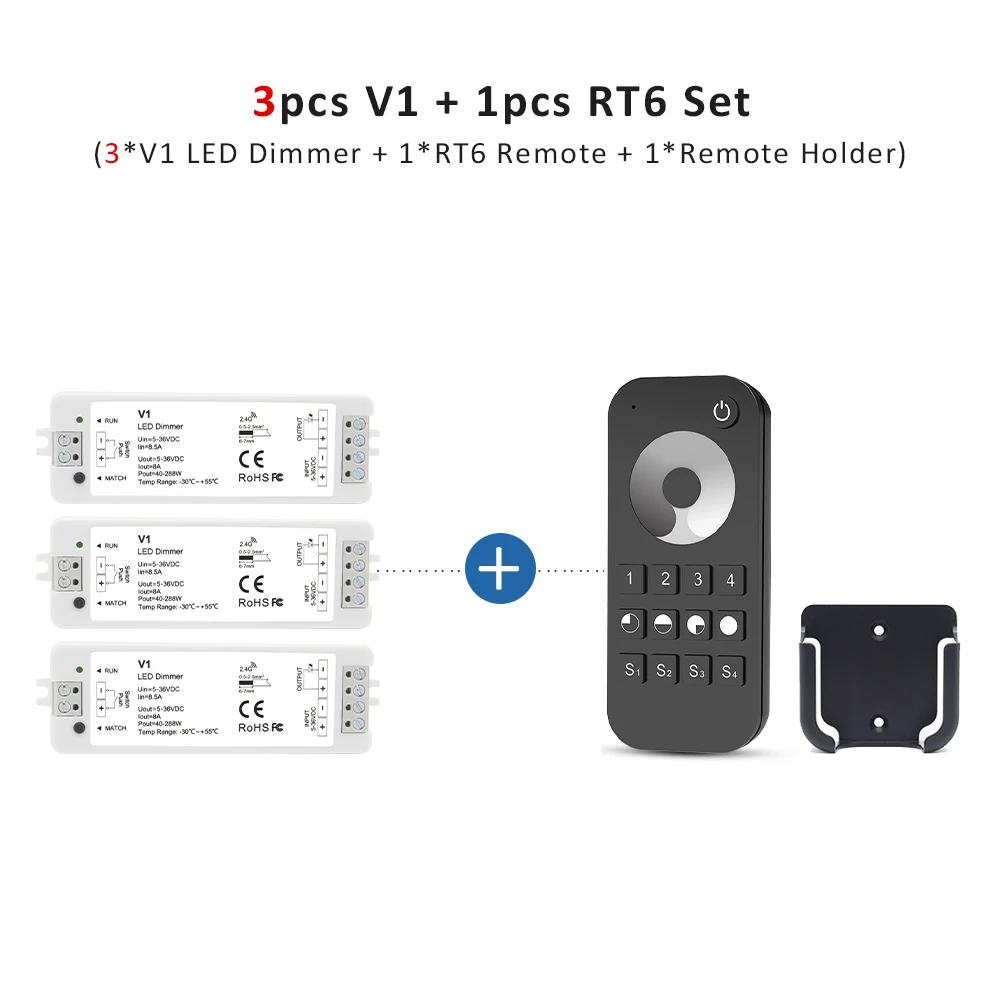 V1 LED Dimmer 12V 24V 36V RT6 4 Zone Enkele Kleur LED Strip Dimmen Kit Draadloze 2.4G RF Afstandsbediening Push Schakelaar Dimer
