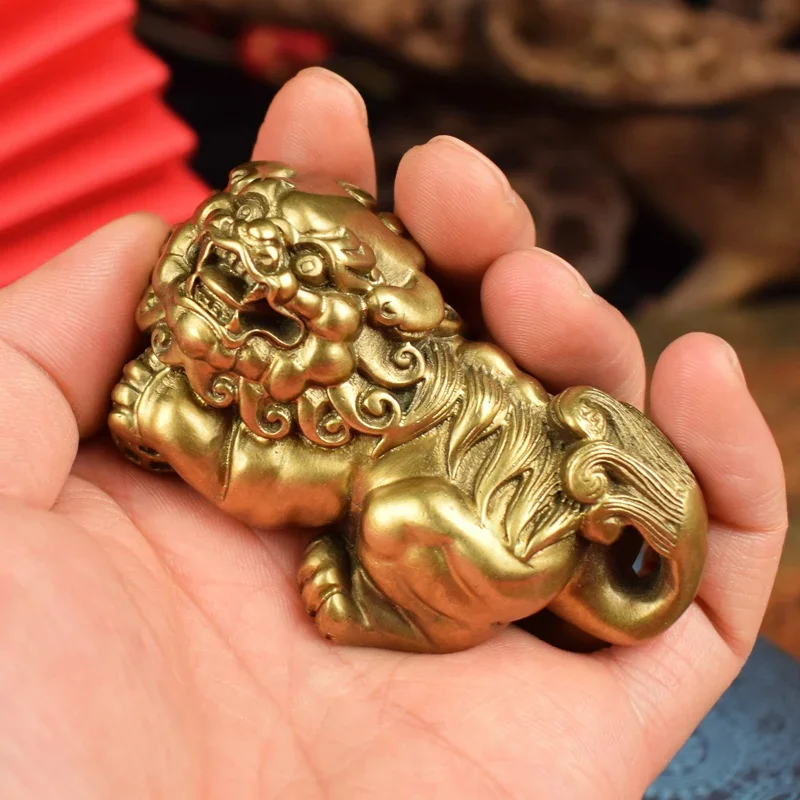 Solid Copper Lion Ornament Lucky Hand Handle Piece Male and Female Carry Handle Piece Handicraft Home Decoration