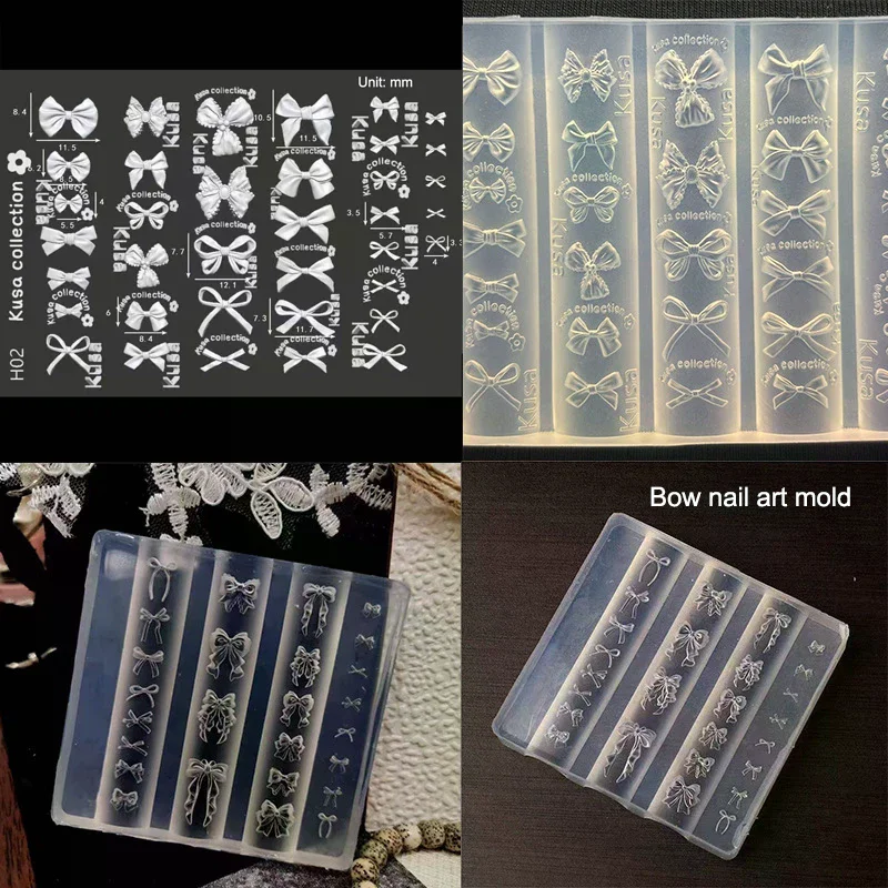 3D Bowknot Silicone Nail Mold Mixed Sized Shaped Bow Soft Stamping Plates Kawaii Ballet Bow DIY Manicure Art Mould Tools