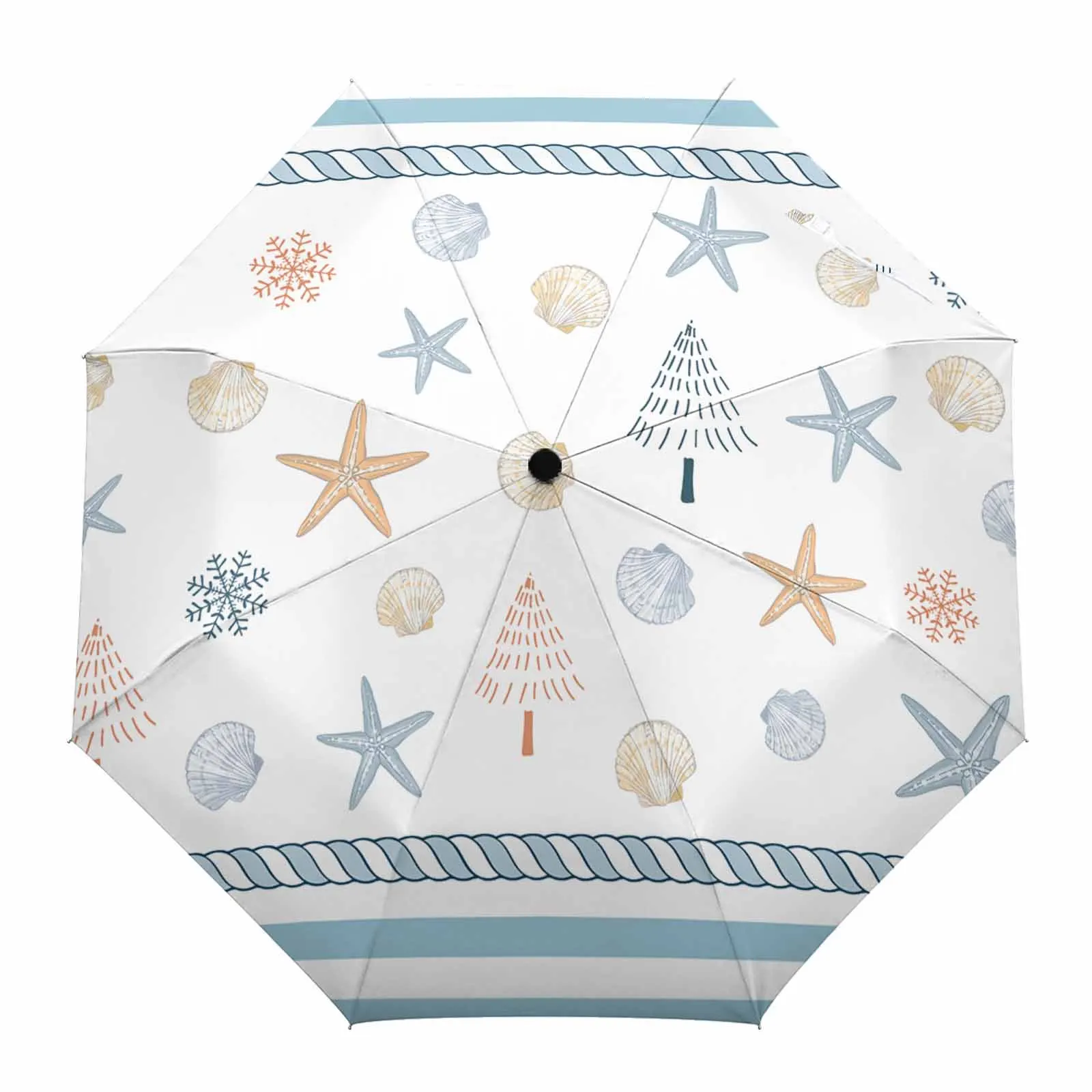 Starfish Snowflakes Christmas Fully-automatic Umbrella for Outdoor Kids Adults Printed Umbrella Foldable Eight Strand Umbrella