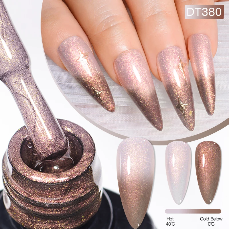 MEET ACROSS 7ml Auroras Thermal Gel Nail Polish Blue Champaign Gold Gradient Gel Color Changing Nail Art Gel Varnish Manicure