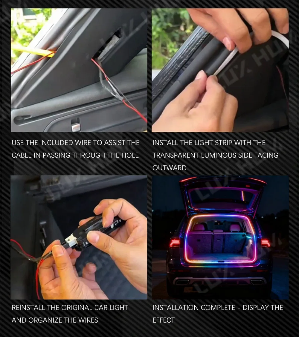 SUV Dynamische Mobile Kofferraum-Lichtleiste 400cm Flexible RGB Neon-Atmosphärenbeleuchtung 12V APP-gesteuertes Umgebungslicht – Detail 16