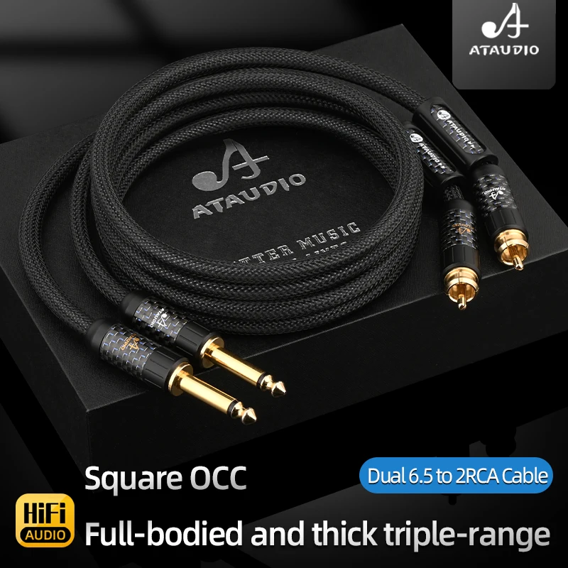 ATAUDIO Audio Cable Dual 6.5mm to Dual RCA for Mixer Amplifier 2RCA to Dual 6.5mm TS Jack Square OCC Core Audio Cable