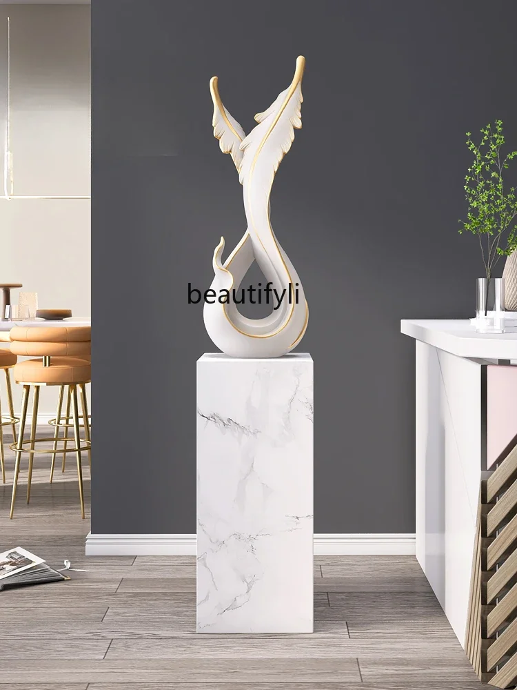 

07Light Luxury High-End Feather Handicraft Living Room Floor Stand Decoration Home Marble Sculpture
