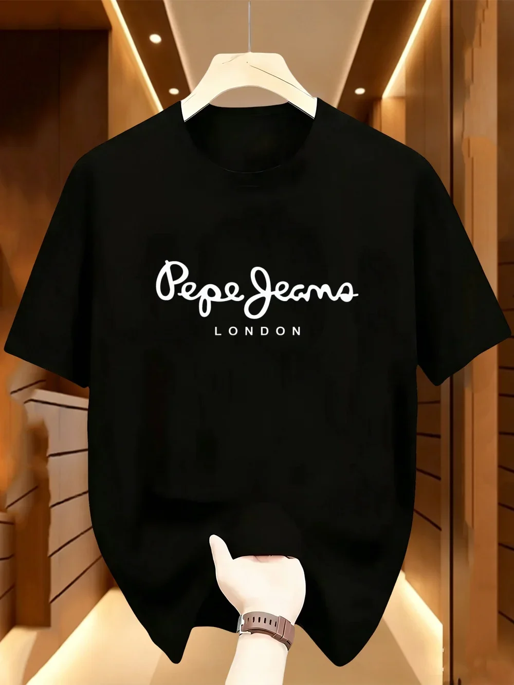 High Quality Pepe Letter Printed T-shirt, Fashionable Trendy Men's Casual Round Neck Short Sleeved Street Wear Casual Sports Top