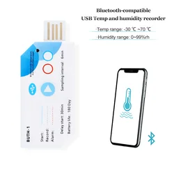 Bluetooth Temperature Humidity Data Logger USB Temperature Recorder Disposable RH TEMP Data Logger Recorder 32000 Data capacity