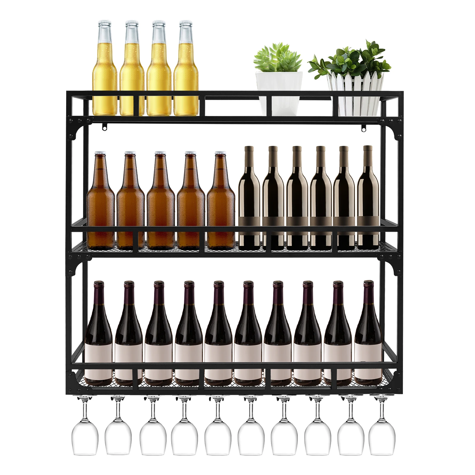 

Промышленные металлические винные стойки, настенный черный подвесной держатель для вина, стойка для бутылок вина, настенный держатель для бутылок