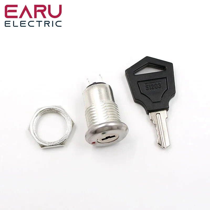 12mm Zinc Alloy Electronic Key Switch ON OFF Lock Switch Phone Lock Security Power Switch Tubular Terminals+2 Keys 2 Position