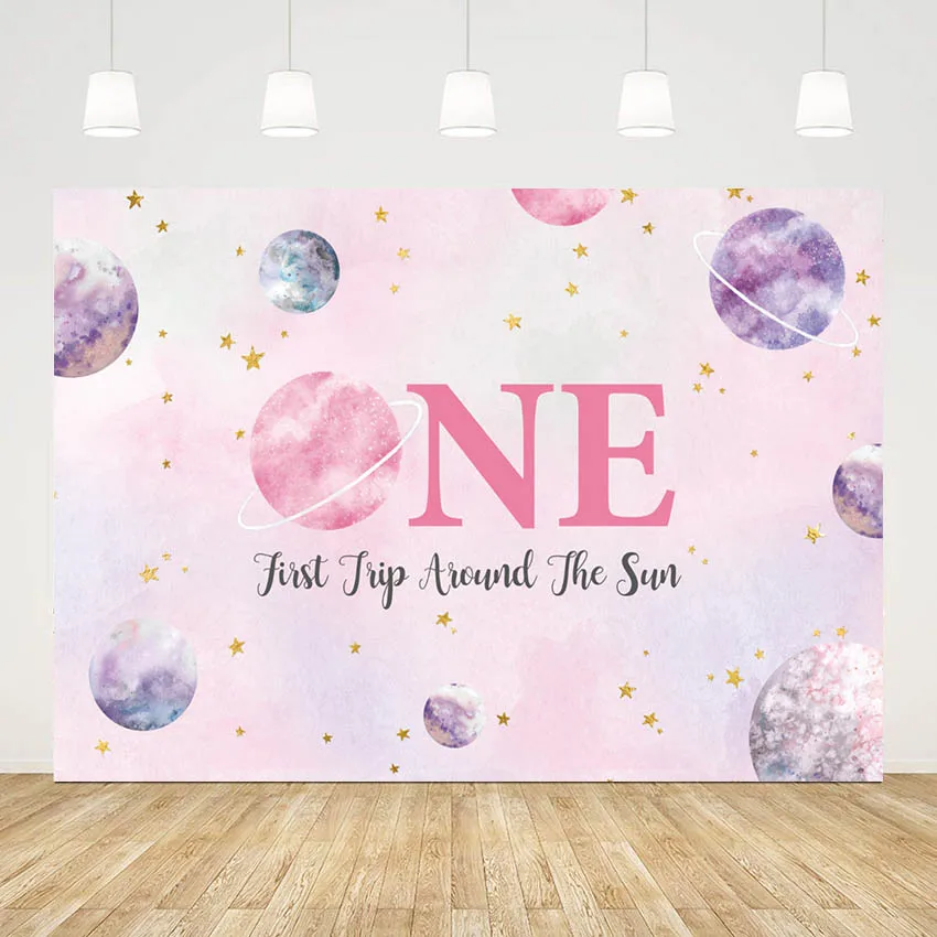 

Pink Starry Sky Universe Space Photography Backdrops Moon Gold Stars Milky Way Baby Girl Birthday Party Background Photo Studio