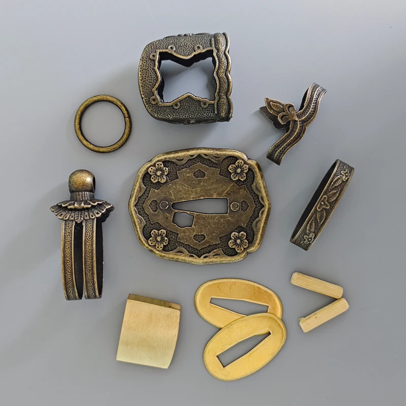 98 Military Sword Tsuka Saya Fittings Set, Tsuba Fuchi Kashira Habaki Seppa Menuki Kuchigane Kojiri, Japanese Katana Accessories
