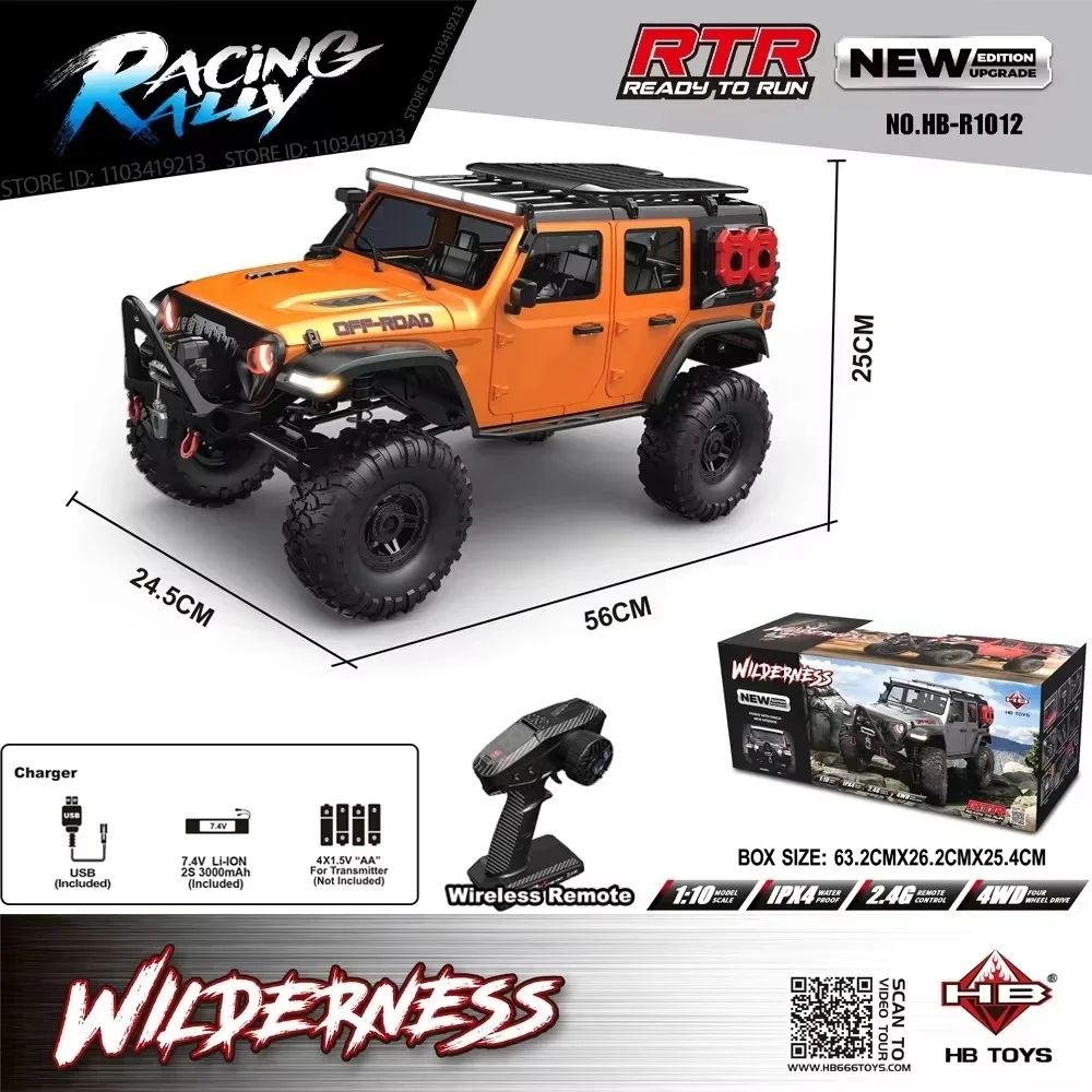 2025 Nuovo aggiornamento HB-R1011 Jeep Rubicon Recon Rc Car 1:10 Modello in scala completa Auto da arrampicata Veicolo fuoristrada ad alta velocità