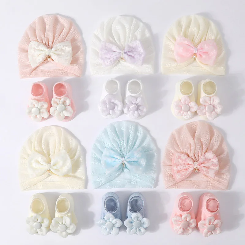 

Детские носки, тюрбан, кепка, комплект принцессы для девочек, кружевная повязка для волос с бантом, противоскользящая напольная носка для новорожденных, детский платок, индийская шляпа с цветочным бантом