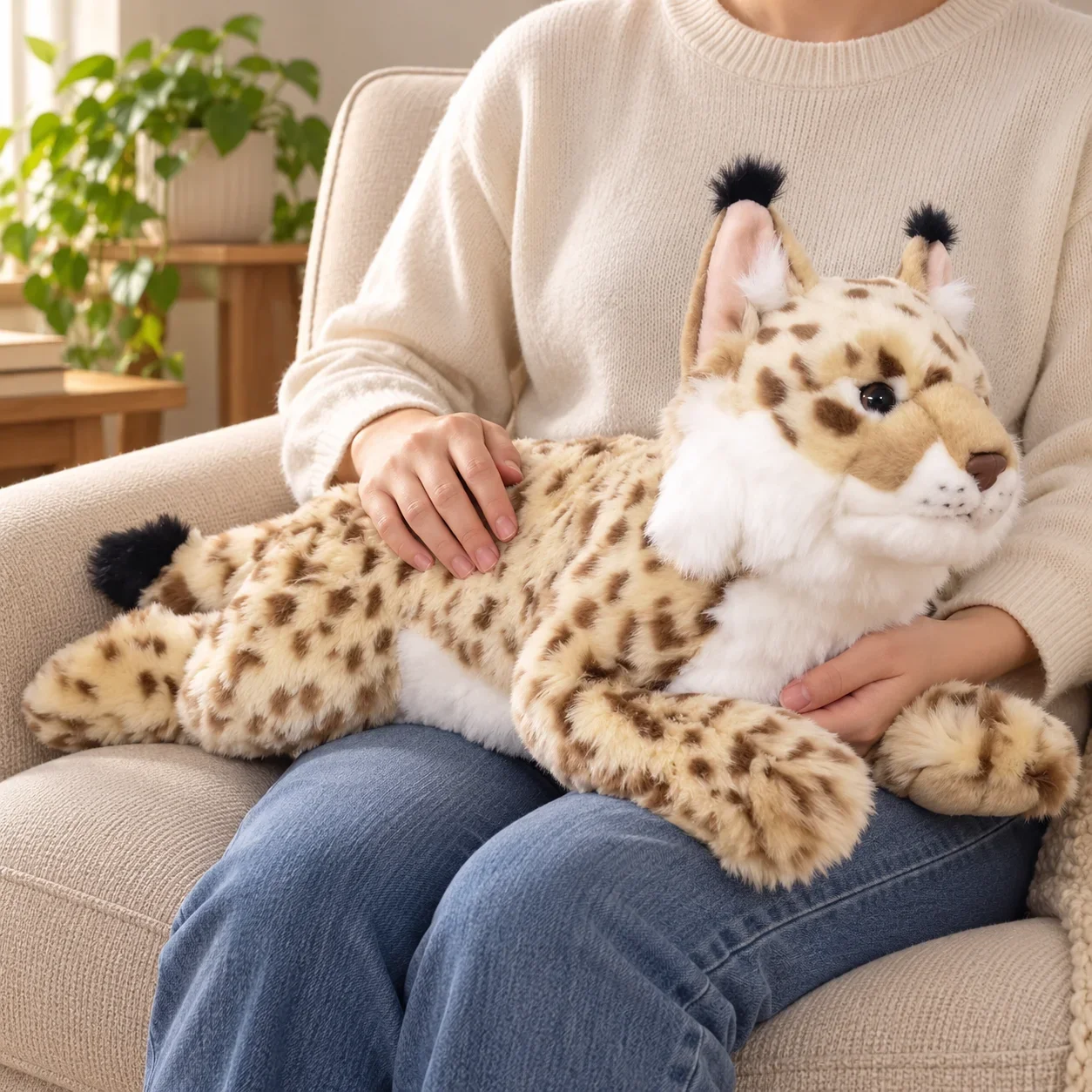 Large Simulated Bobcat Lynx Plush Toy Super Soft Lying Wildlife Doll Home Decor Pillow Children and Adult Gift