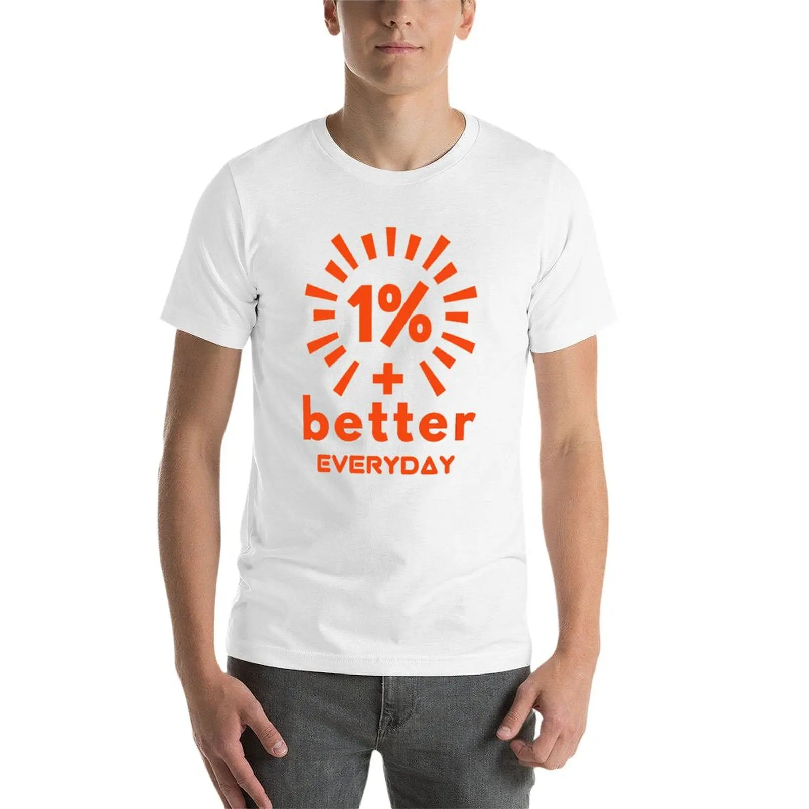 تي شيرت One PERCENT BETTER EVERYDAY تي شيرت للرجال من القطن بتصميم الرسوم المتحركة