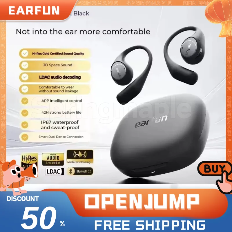 Earfun Openjump Wireless Earphone Open Ear Reduction With 4 Mics Noise Spatial Sound Leak Proof Sport Customized Sound Earphones