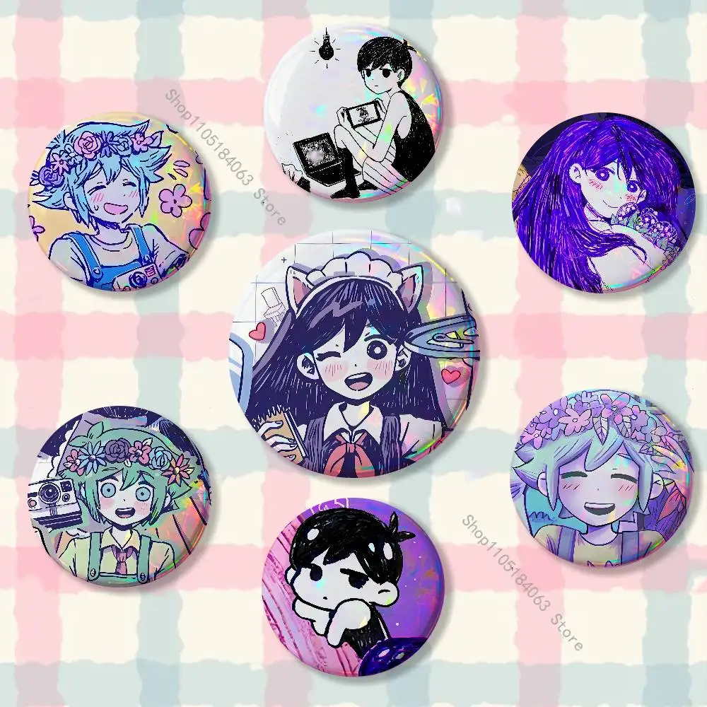 

Game O-Omori Sunny and Mewos Reflective Pin Tinplate Round Brooch Cartoon Cosplay Badges for Bag Hat Toys Gifts