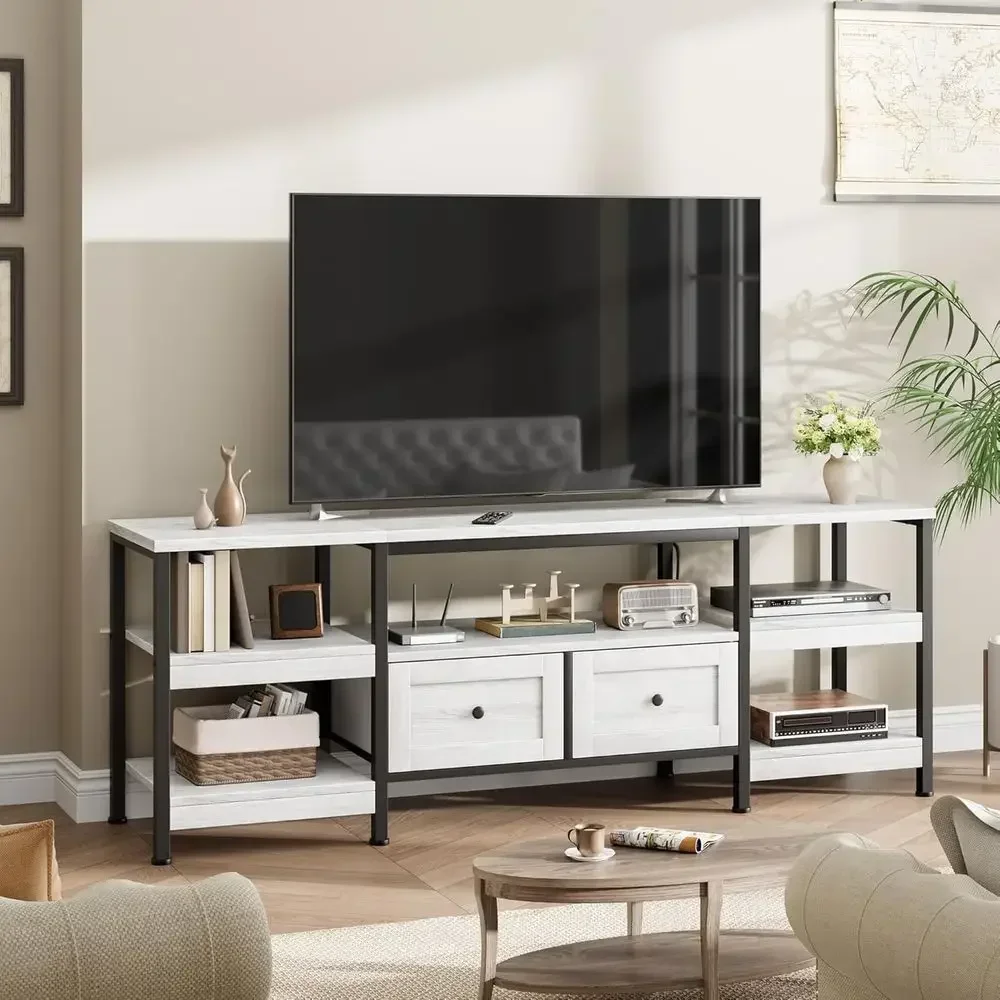 Rustic 79 Entertainment Center with 2 Drawers, Fits TVs up to 85, White Storage Media Console