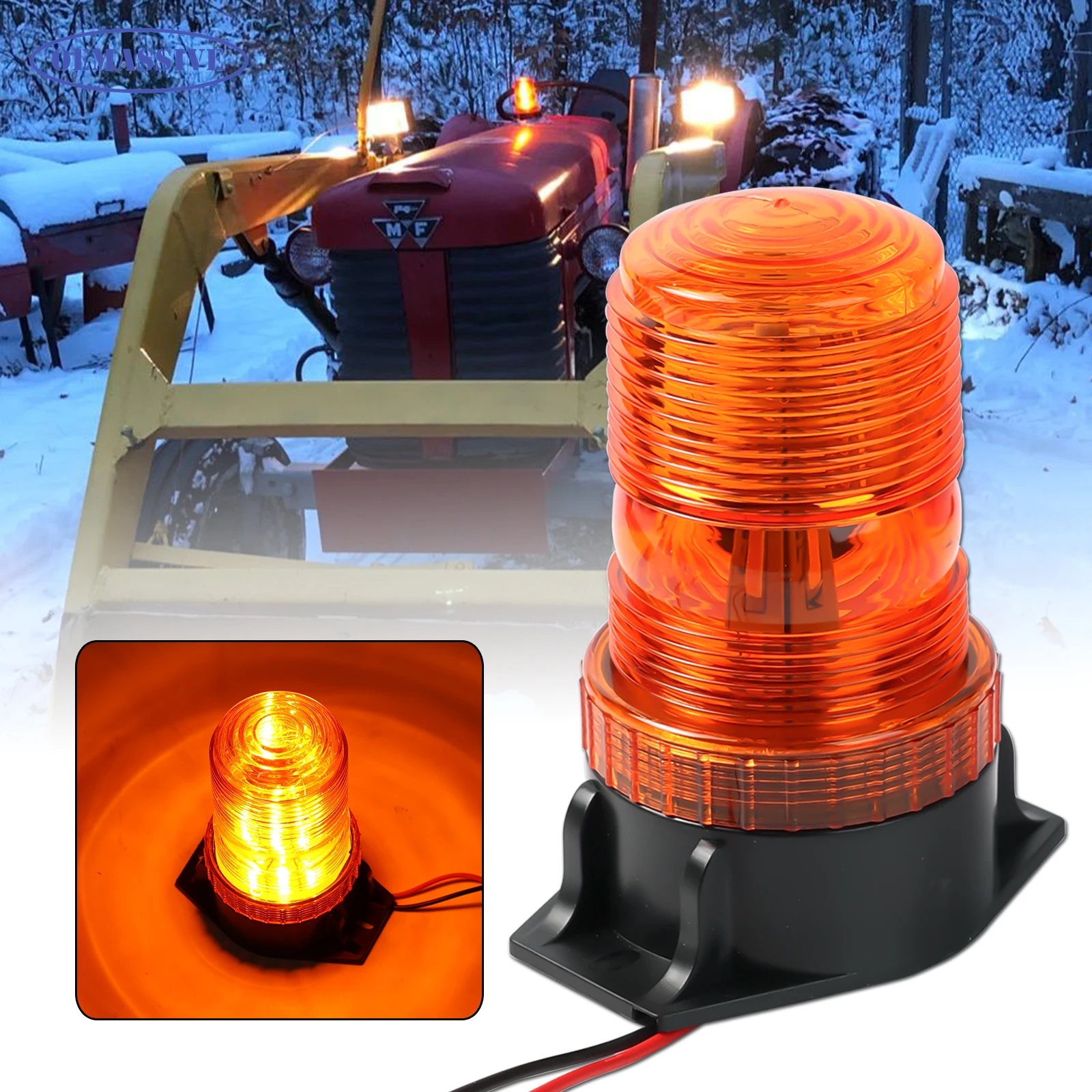 

12V 24V Truck Tractor Amber Emergency Flashing Hazard Warning Beacon Rooftop Safety Strobe Light Screw On 15W 30LEDs Waterproof