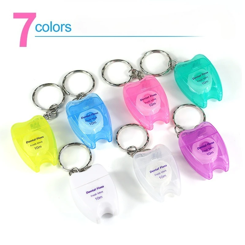 20pcs Wholesale Small Tooth-shaped Keychain Floss Roll 10m Mint s