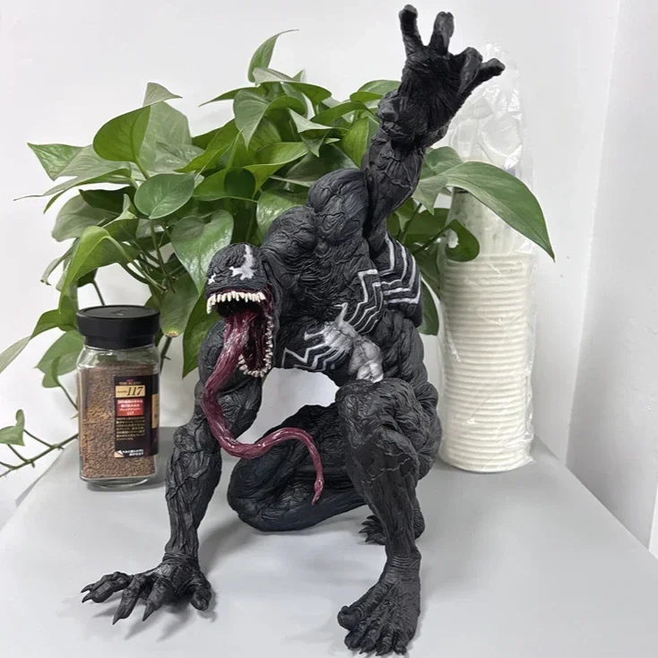 

33cm Venom Battle Version Painted Statue Squatting down Action Figure Desktop model ornaments Toy Room decoration Birthday Gift