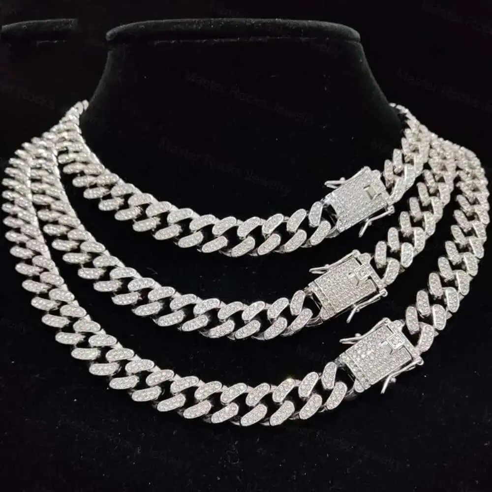 

Hiphop Moissanite Cuban Necklace 925 Sterling Silver 12mm 14mm Pass Diamond Tester Gold Plated Moissanite Cuban Chain