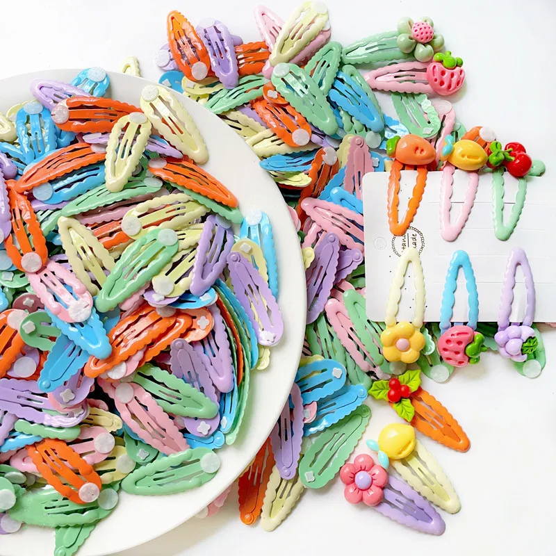 100 PCS, 4.8CM Oil Dripping Candy Color Hairpins BB Clips Baby Girls Snap Clips Kids Hairgrips For DIY Hair Accessories