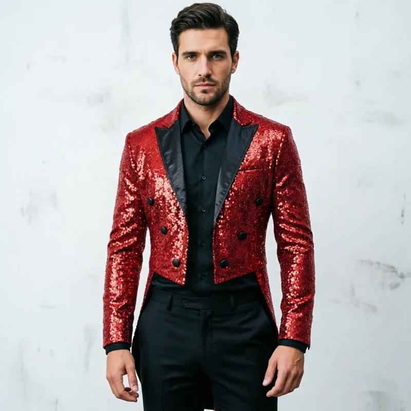 

Мужской смокинг в британском стиле, костюм, пальто, модные блейзеры с блестками, джентльмен, длинная куртка для свадебной вечеринки