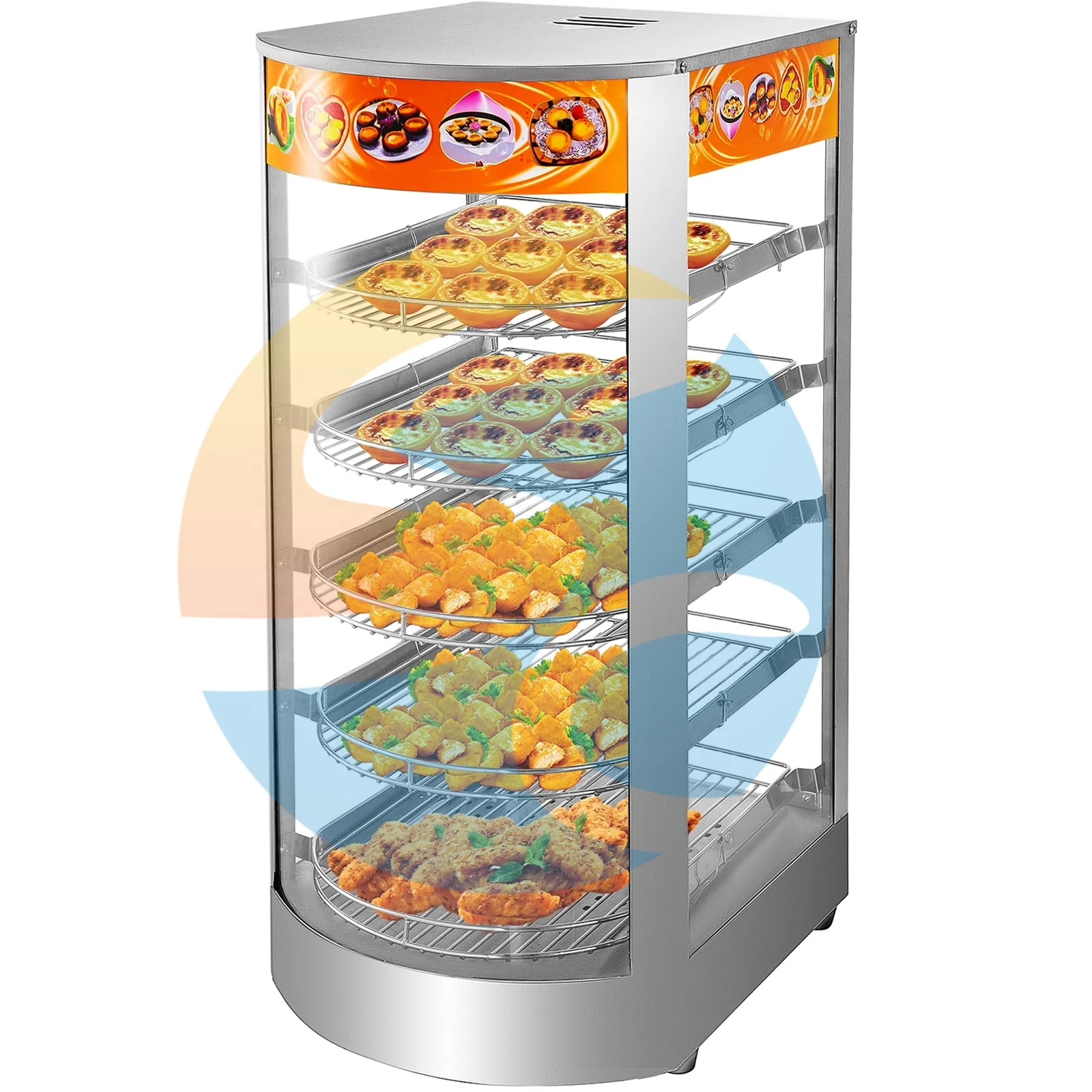 

5-слойная витрина с подогревом горячей еды, коммерческая витрина для подогрева курицы, гамбургера, витрина для шкафа