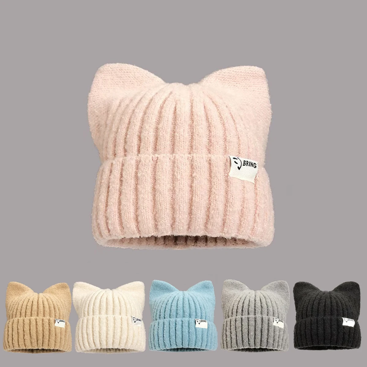 Hot Sale Cute Dandy Hat Cat Ear Kpop Style Beanie Hat Sweet Autumn/Winter Hats For Women Street Simple Colors Warm Hats For Girl