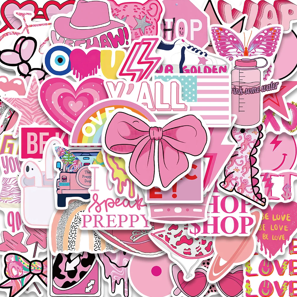 

50Pcs/pack Preppy Pink Groovy Stickers Vinyl Aesthetic Waterproof Decor Supplies Party for DIY Phone Computer Diary Decals