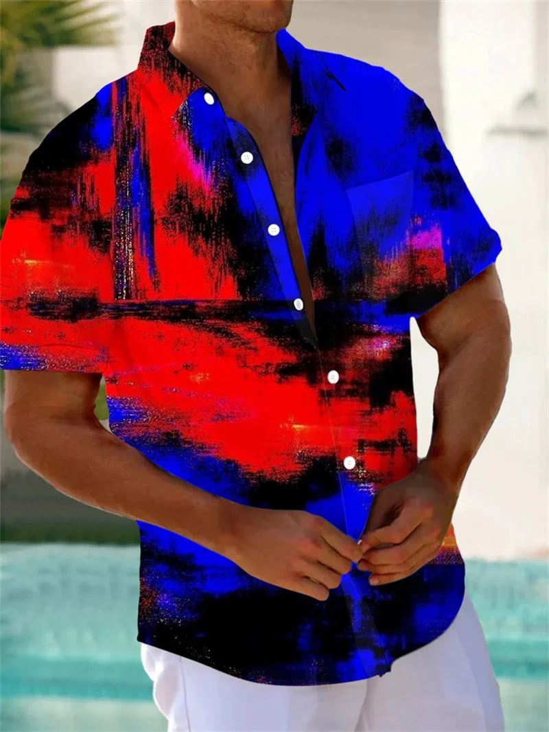 Christmas men's short sleeved lapel shirt 3D printed with Santa Claus playing guitar, casual, comfortable and fashionable shirt