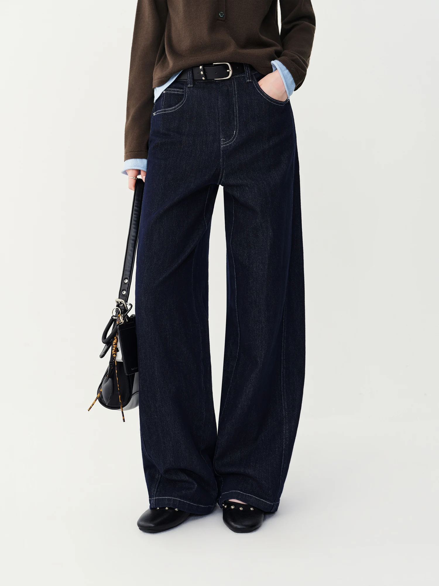FSLE 2026 Fall Winter Women New High Waist Curved Barrel Shaped Jeans Vintage Style Raw Denim Cotton Slim Pants Streetwear Chic