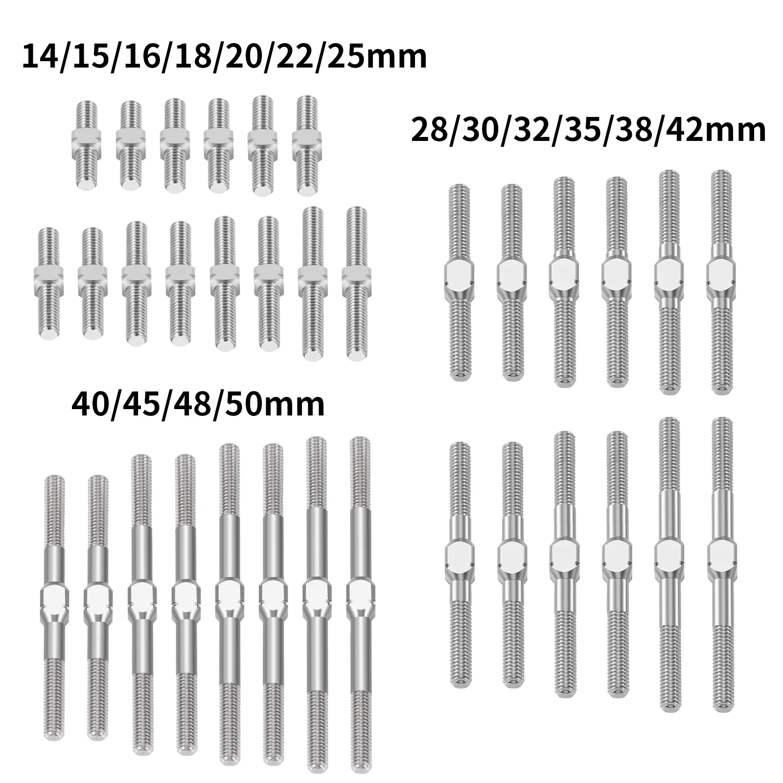 YEAHRUN 1Pair Titanium Alloy M3 Left and Right Thread Dual Head Threaded Bar Double End Thread Rod Stud Bolt 14-50mm