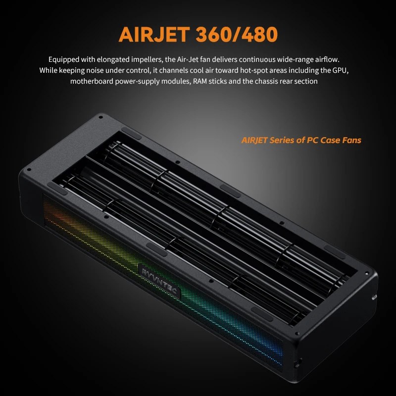 RYVNTEC AirJet 360/480 Axial Flow Server Computer Case Fan PWM ARGB Synchronized 3000 RPM High-Performance Workstation Radiator