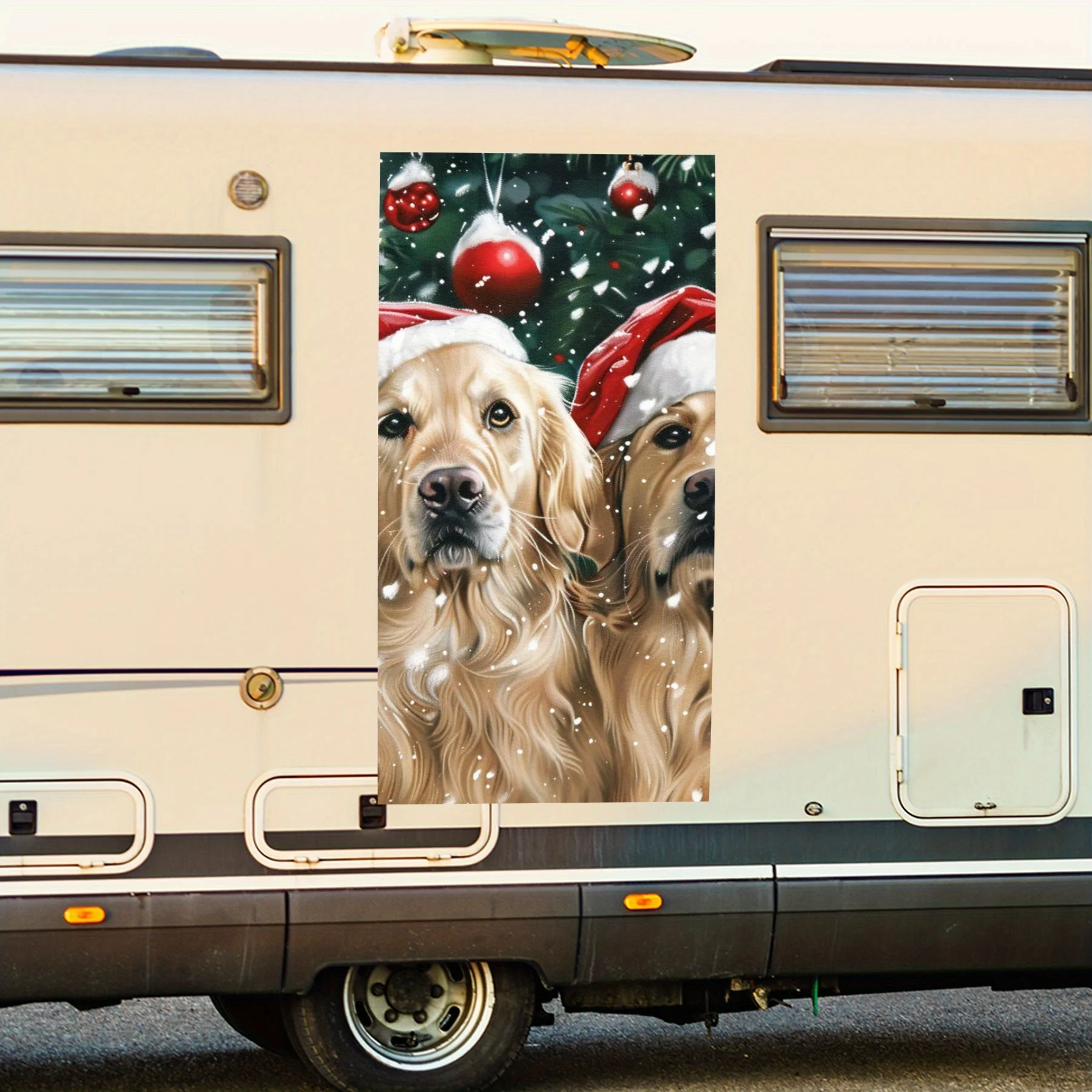 

Christmas Dogs with Santa Hats Decal,Vinyl Decal for motorhome car door, Waterproof Self-Adhesive Vinyl Stickers for Vehicle Tai