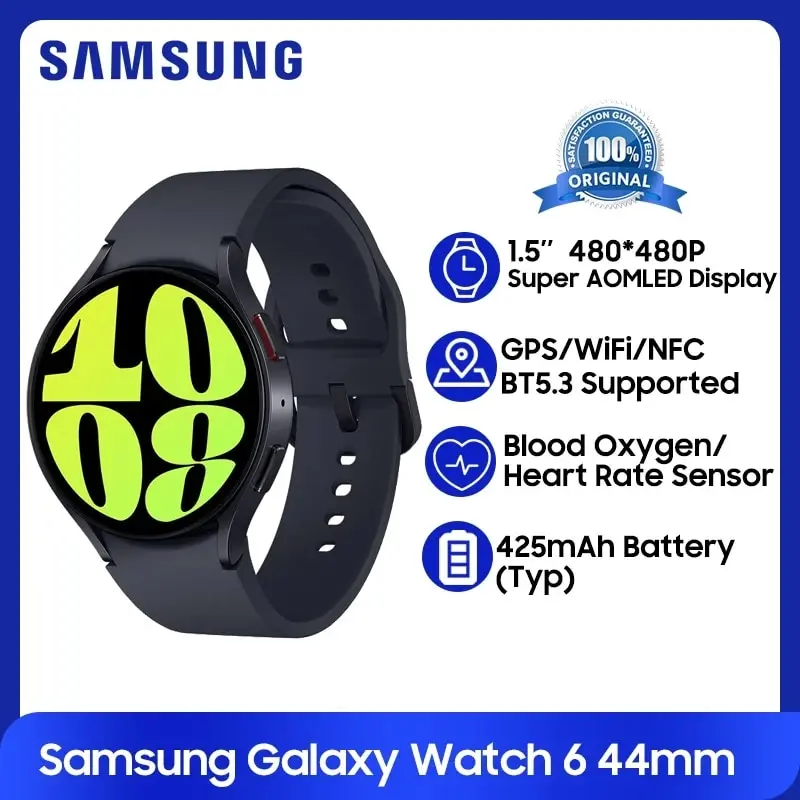 Samsung Galaxy Watch 6 44mm NFC SmartWatch 1.5'' Super AMOLED Screen 425mAh Bluetooth 5.3 WiFi GPS Watch For Galaxy S24 Plus