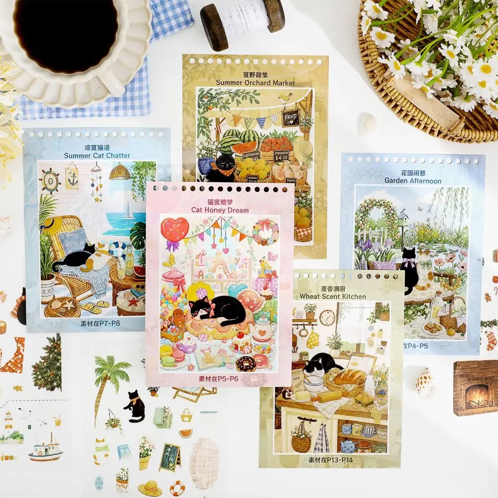 Cartoon Cat 3D Scene Building Stickers Collage Journal Decor DIY Scrapbooking Stickers Die-cut Stationery Craft Stickers Gifts