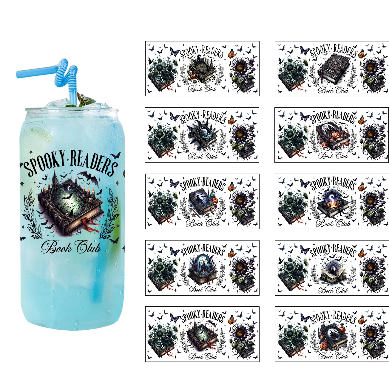 

Halloween Series easy peel waterproof DIY Decals Retro Beauty 3D transfers uvdtf crystal sticker 16oz uv dtf cup wraps