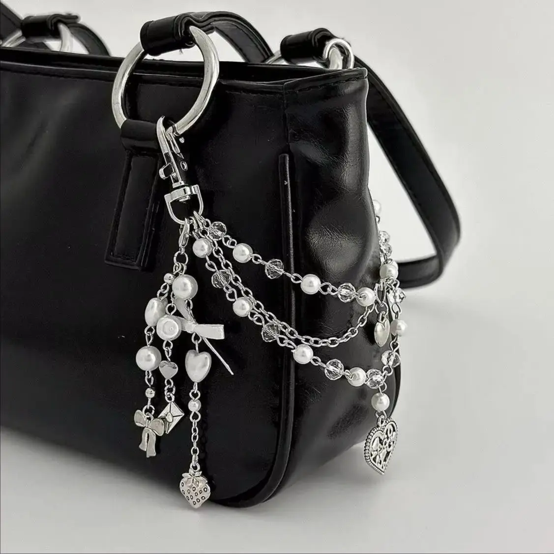 PuRui Kpop Fashion Exquisite Imitation Pearl Acryl Schlüsselanhänger Damen Boho Love Heart Anhänger Geldbörse Tasche Schlüsselanhänger Y2K Schmuck