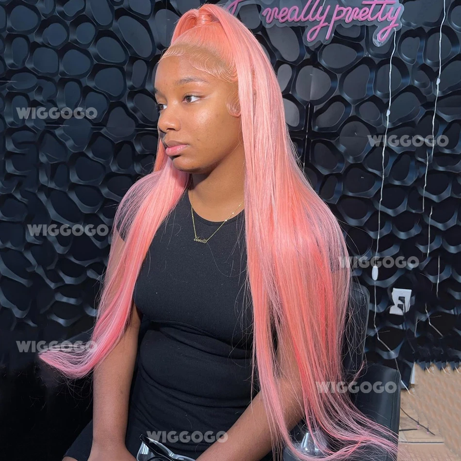 

Прямые светло-розовые парики из натуральных волос, 13x6 HD кружевной фронтальный парик, 13x4 прозрачный кружевной фронтальный парик с предварительно выщипанными прядями, цветные, 30-36 дюймов