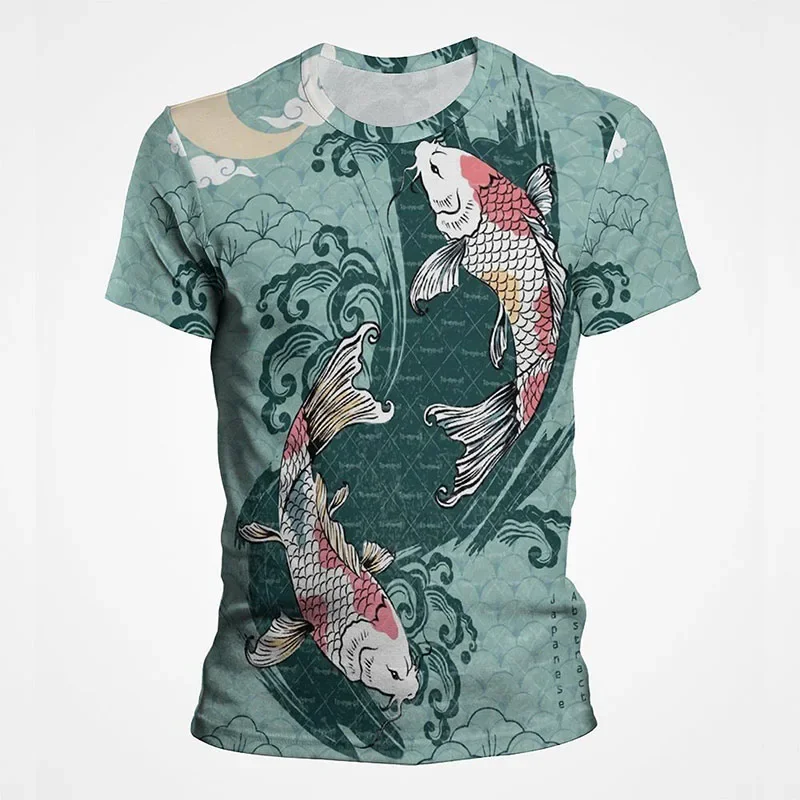 Summer New Pisces Animal 3D Printed T-shirt Men's Fish Graphics Casual Sports Short Sleeve Loose Comfortable Breathable Men's To