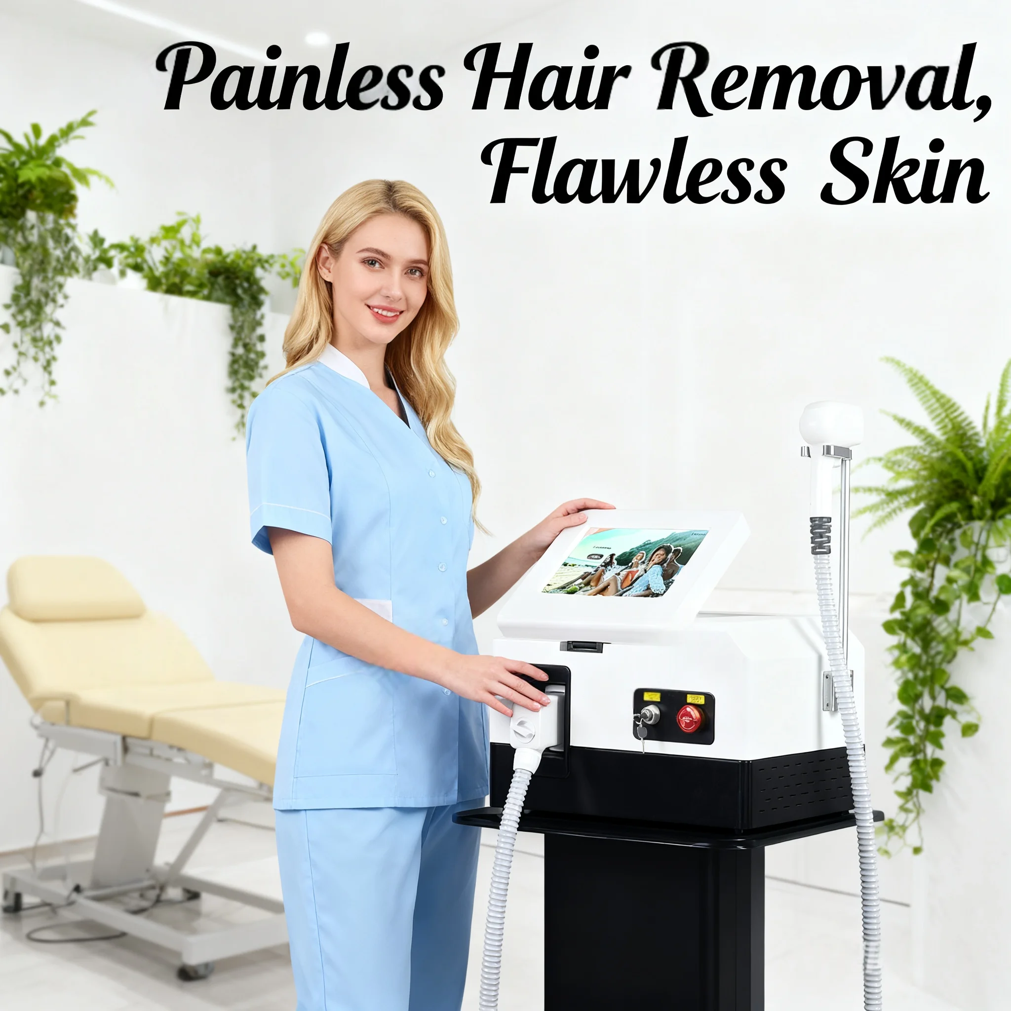 

Suitable For All Skin Tones Laser Hair Removal Device Three Wavelengths 755 808 1064nm with Ice Cooling Painless Hair Removal