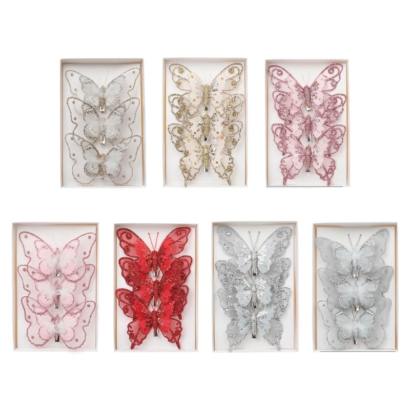 

Delicate Butterfly Christmas Hanging Decorations with Clip for Tree and Wreath